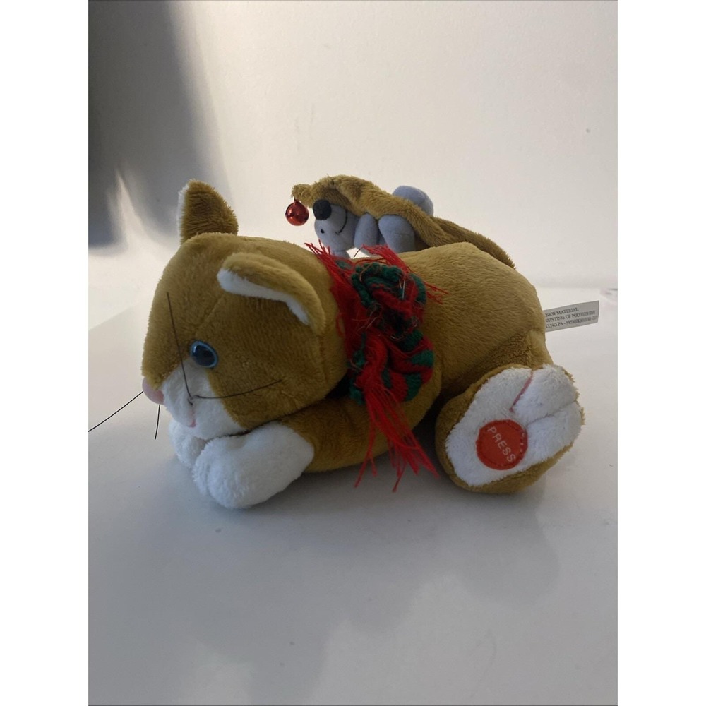 Vintage Pan Asian Creations Christmas Musical Cat with Mouse Tail Shakes - Picture 5 of 8